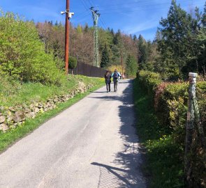 Mírně stoupáme po červené turistické značce