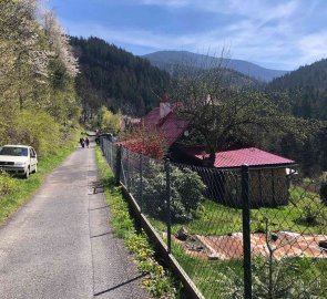 Mírně stoupáme po červené turistické značce