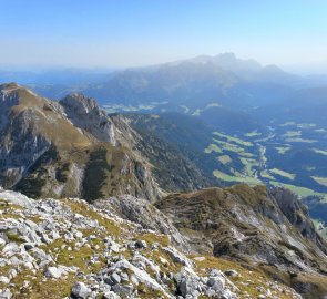 Road to Abtenau in the valley, Dachstein in the morning haze