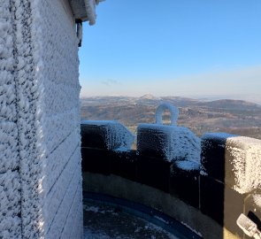 Frost on the lookout tower, in the distance Luz