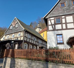 Saxon half-timbered houses under the castl