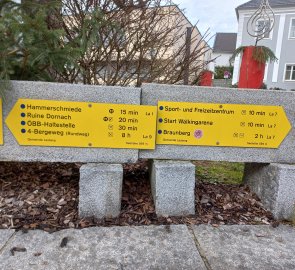 Signpost on the square in Lasber