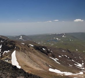 View of the southern peak of Aragats volcano and Lake Kari