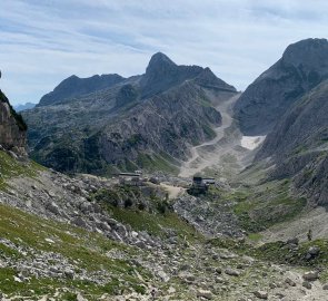 Back view to the hut and the cable car