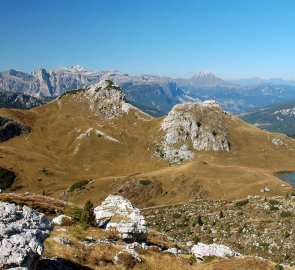 Beautiful landscape of the Dolomites during the descent from the mountain