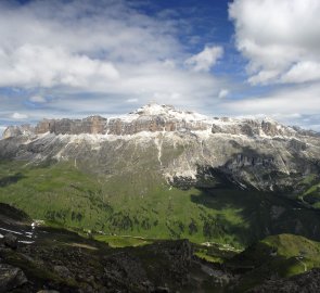 Sella massif and Piz Boe mountain from ferrata delle Trincee