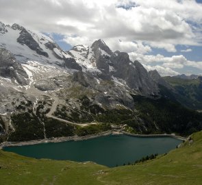 Lago di Fedaia, Marmolada and Gran Vernel glaciers during the descent from the ferrata