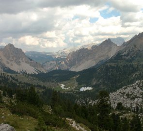 View of the mountain valley of Fanes-Senes-Prags National Park