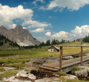 Valley in the Dolomites around the Lavarela Hütte