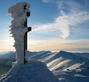 Vrchol Ďumbieru 2046 m n. m., nejvyšší horu Nízkých Tater