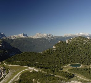 View of Monte Pciaelmo, Civetta, Monte Cerneru, Marmolada and Tofana di Rozes from the Son For hut