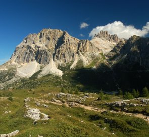 Passo Falzarego road saddle and Mount Lagazuoi 2 778 m above sea level