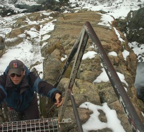 Overcoming a rock step using steel stairs