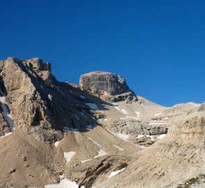 The rugged peak of the Piz Conturines 3,064 m above sea level in the Fanes-Sennes-Braies National Park