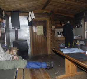 Luxury equipment of the Rautulampi cabin, including gas bombs for cooking