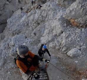 The first ladder on the Marino Bianchi ferrata