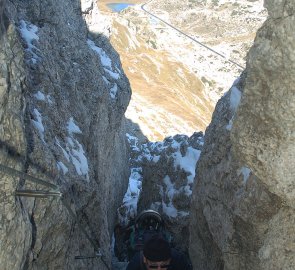 The final ladder to the top of Sass de Stria