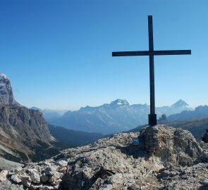 Peak of Sass de Stria 2 477 m above sea level, Tofana di Rozes in the background