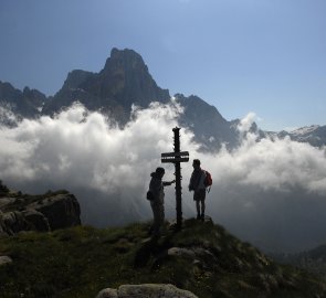 Top of Tognaza mountain 2 209 m above sea level, Cimon della Pala in the background