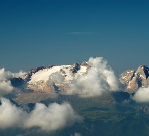 View of the giants of the Dolomites - Marmolada and Gran Vernel