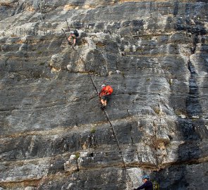 Ascent of the Scala del Menighel ferrata in a perpendicular wall