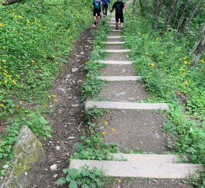 The descent was facilitated by steps