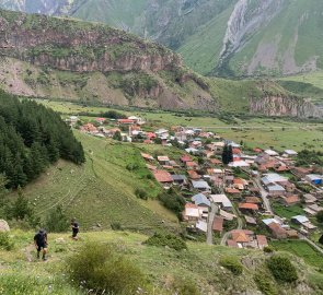 Climbing above the village of Gergeti