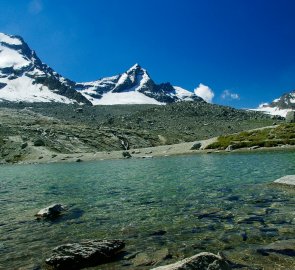 Mountain lake behind the chalet Vittorio Emanuele II.