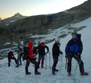 The glacier is about 30 min. walk from the Vittorio Emanuele II hut.