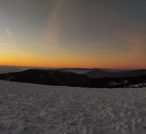 Jeseníky Mountains after sunset, Praděd on the right