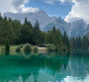 First view from Lago di Fusine Inferiore to Mangart