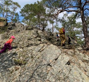 The next path leads in rocky terrain