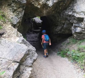 The ascent leads through the cut rock