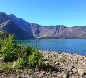 View of Segara Anak Lake below Gunung Rinjani