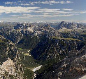 View of the Sexten Dolomites, Monte Piana in the middle, Tre Cime on the right