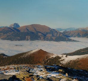 Večerní Ennstálské alpy, pohled z hory Klein Hochraichhart