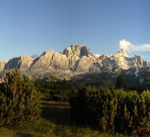 An evening view of Mount Sorapiss in the Dolomites