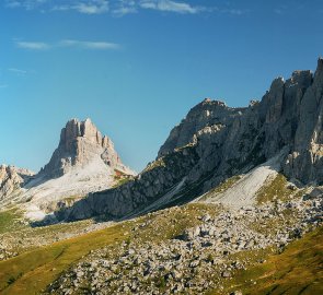 La Gusela, Monte Averau, Monte Nuvolau a Tofany z cesty na M. Cerneru