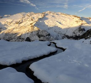 Hochalmspitze během výstupu na Grosser Hafner