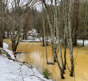 Heavy rain and high temperatures caused the snow to become lakes