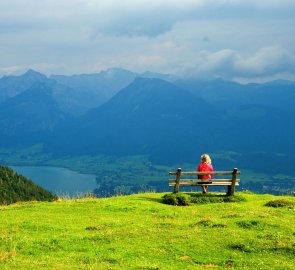 Výhled na Wolfgangsee při sestupu.