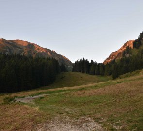 Mountain peaks coloured by the first rays