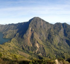 View of the Segara Anak Lake on the descent to Sembalun Lawang village