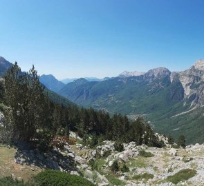 View from the saddle into the valley of the village of Theth