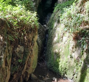 The waterfall was almost dry in the summer