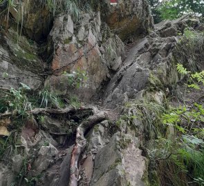 The path from the gorge is secured with chains